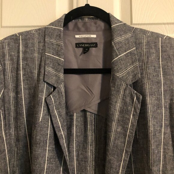 Lane Bryant gray white striped linen blend cinched 3/4 sleeve blazer size 18 - Picture 3 of 6